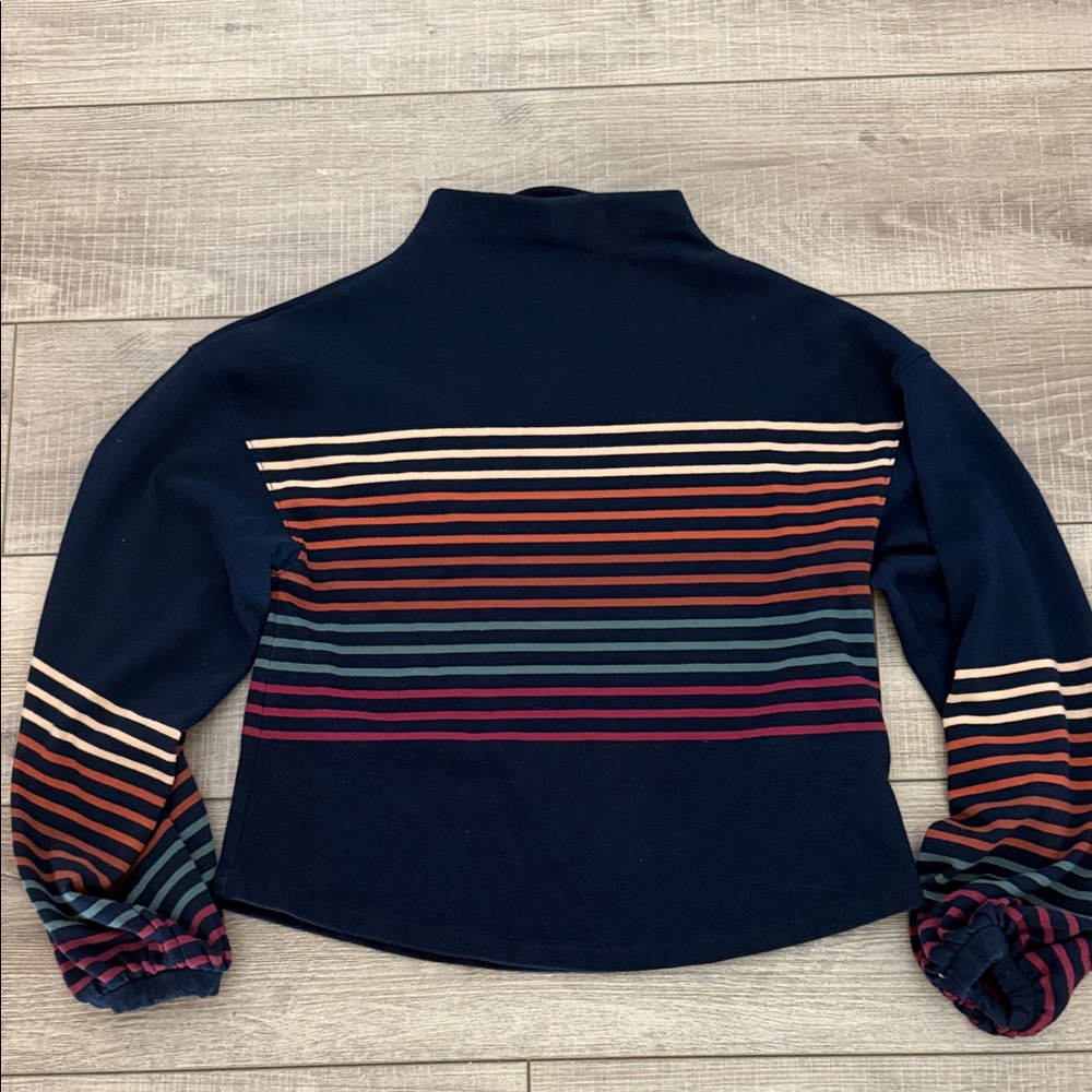 Madewell Striped Long Sleeve Knit Top Small. Navy/multicolor mock turtleneck